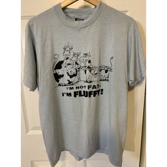 I’m Not Fat- I’m FLUFFY! Cows T-Shirt Sz L Blue Black Screen Stars Tag - Picture 4 of 7